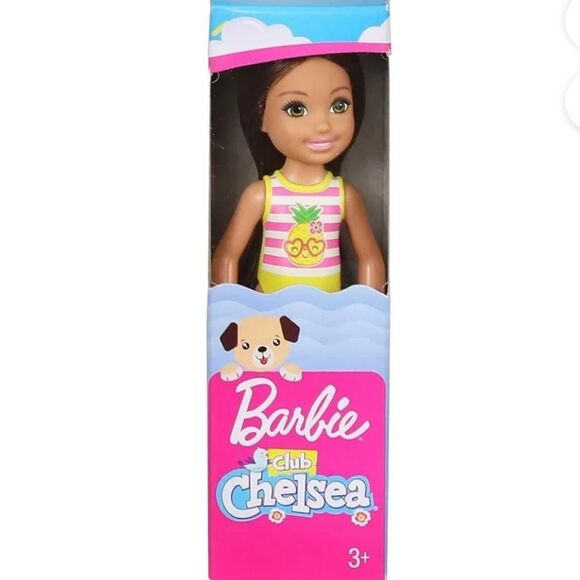 BARBIE CLUB CHELSEA DOLL W/LONG BROWN HAIR & GREEN EYES PINEAPPLE SWIMSUIT NWT - Picture 5 of 6
